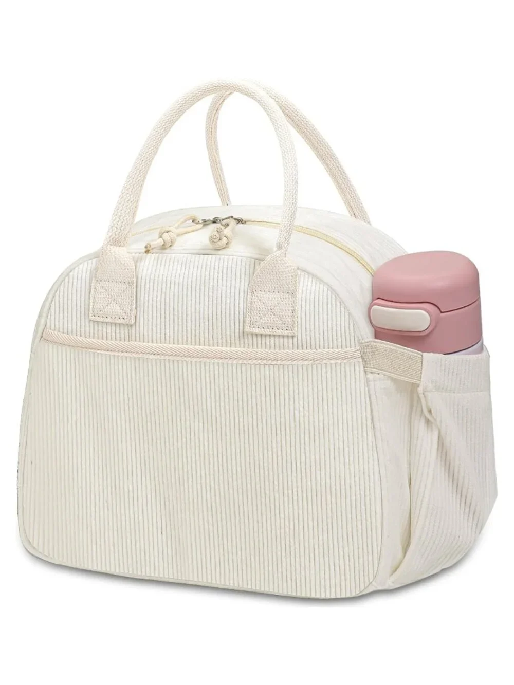 Insulated Corduroy Lunch Box Tote Bag for Women Large Capacity